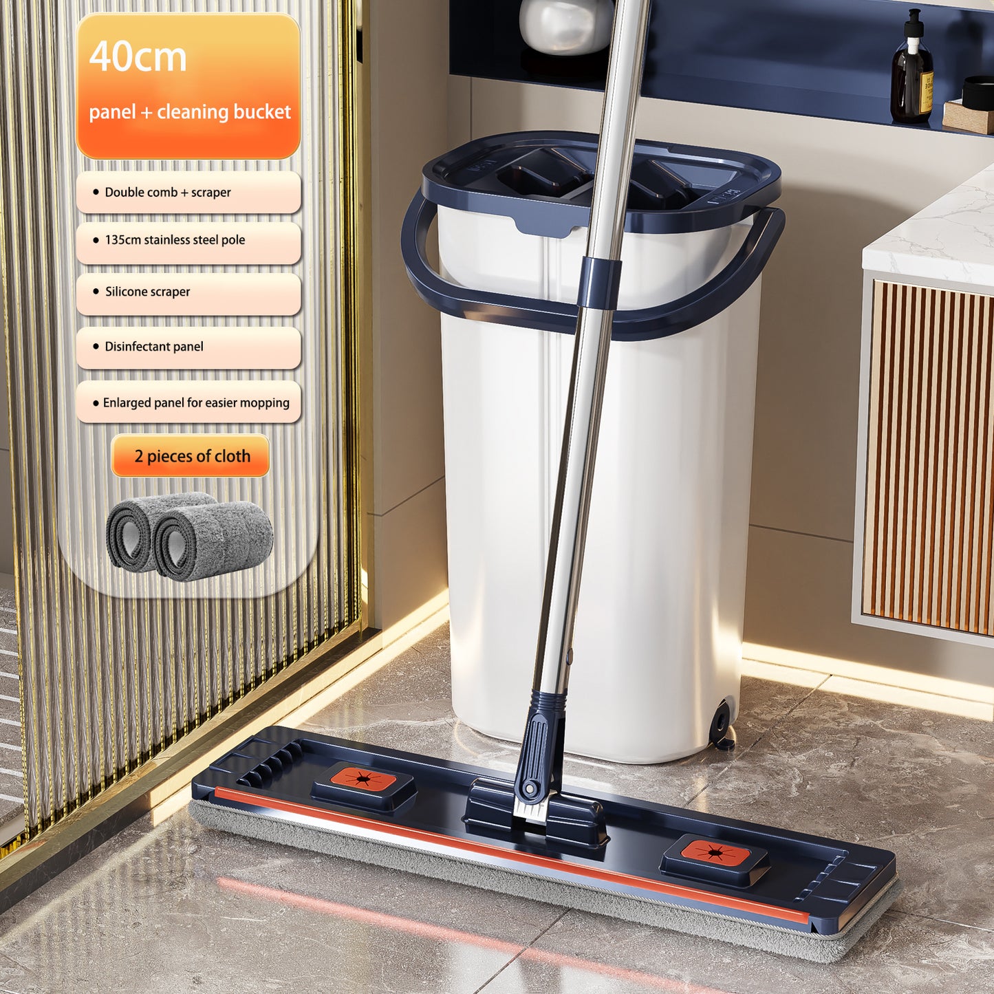 Tidytech flat mop with clean and dirty water bucket set