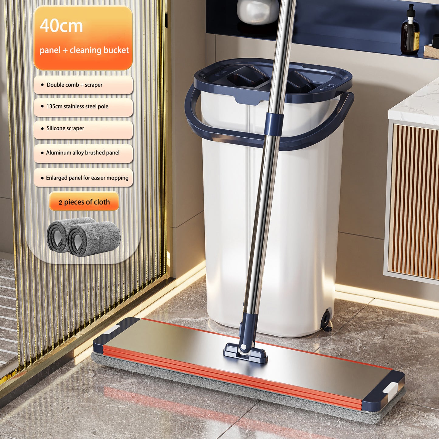 Tidytech flat mop with clean and dirty water bucket set