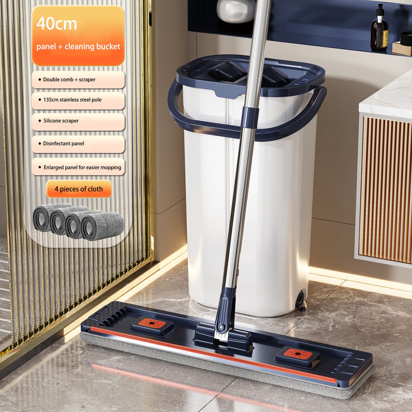Tidytech flat mop with clean and dirty water bucket set