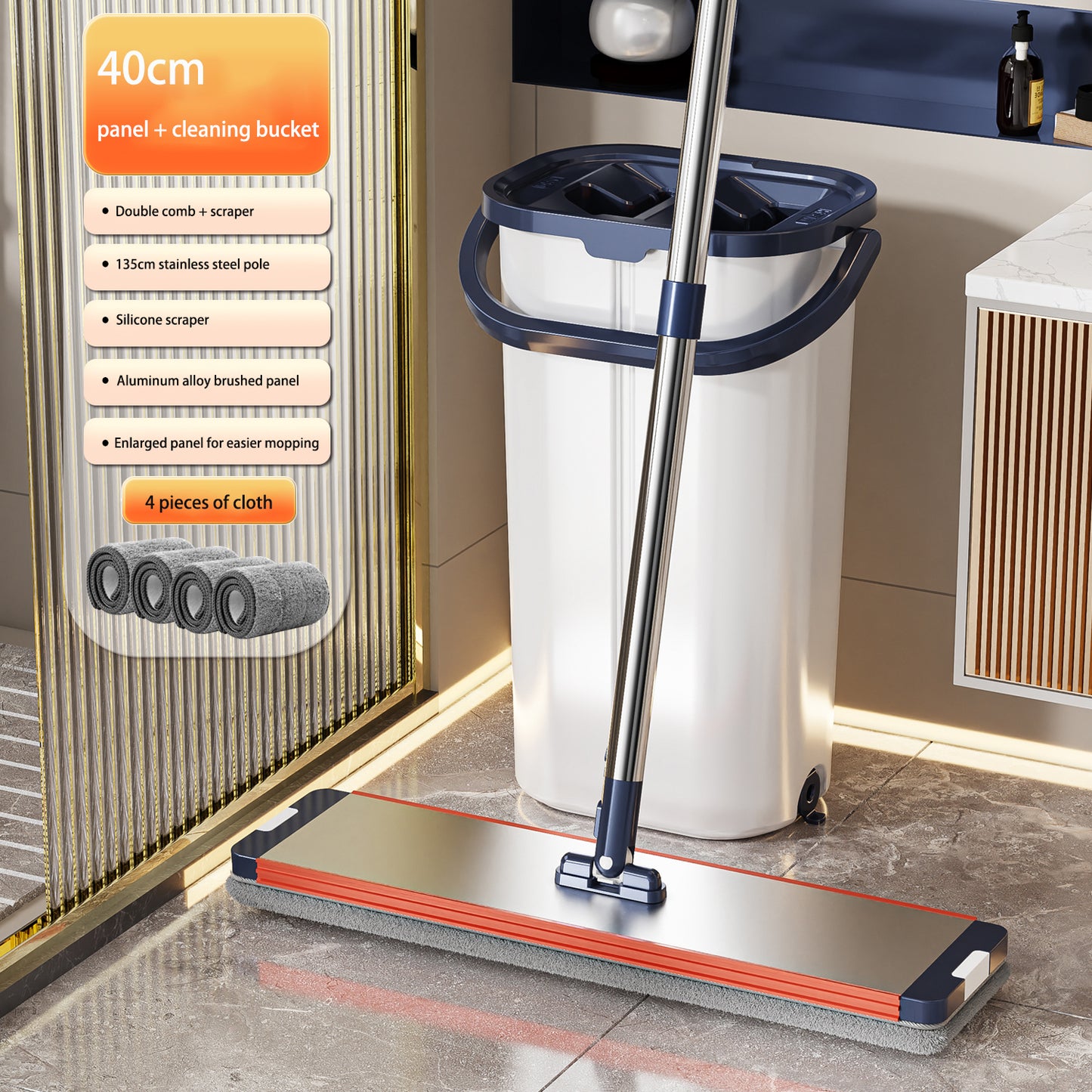Tidytech flat mop with clean and dirty water bucket set