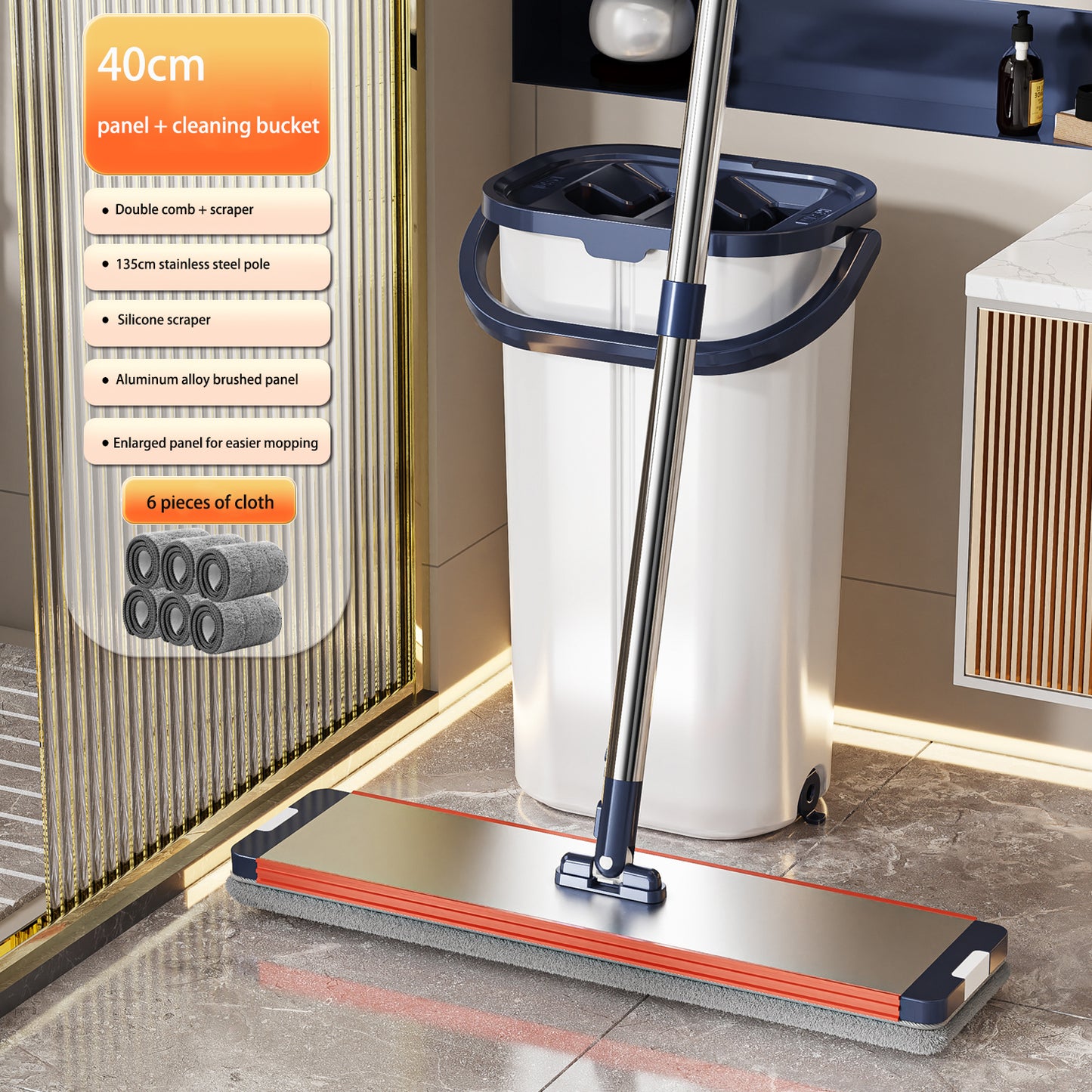 Tidytech flat mop with clean and dirty water bucket set