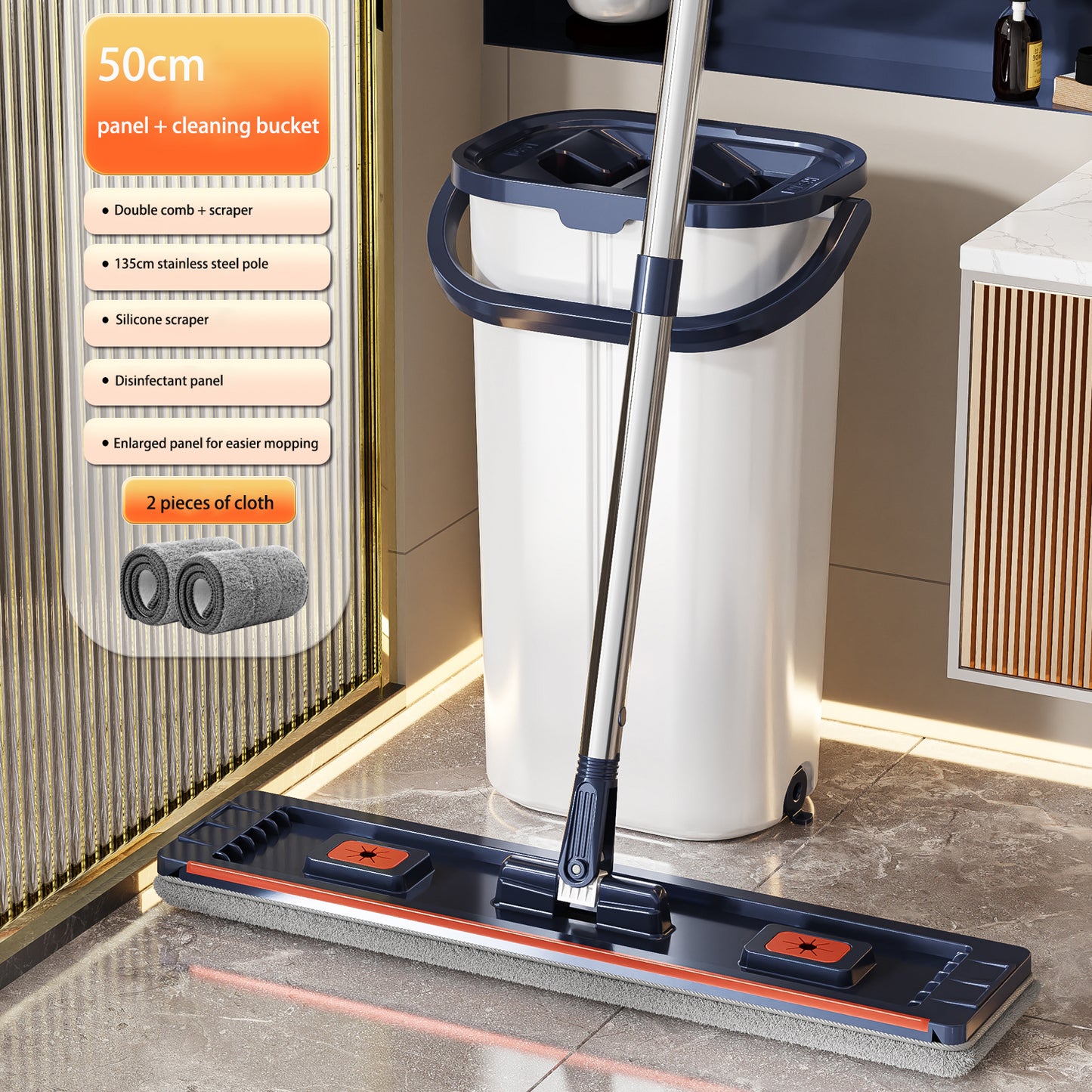 Tidytech flat mop with clean and dirty water bucket set