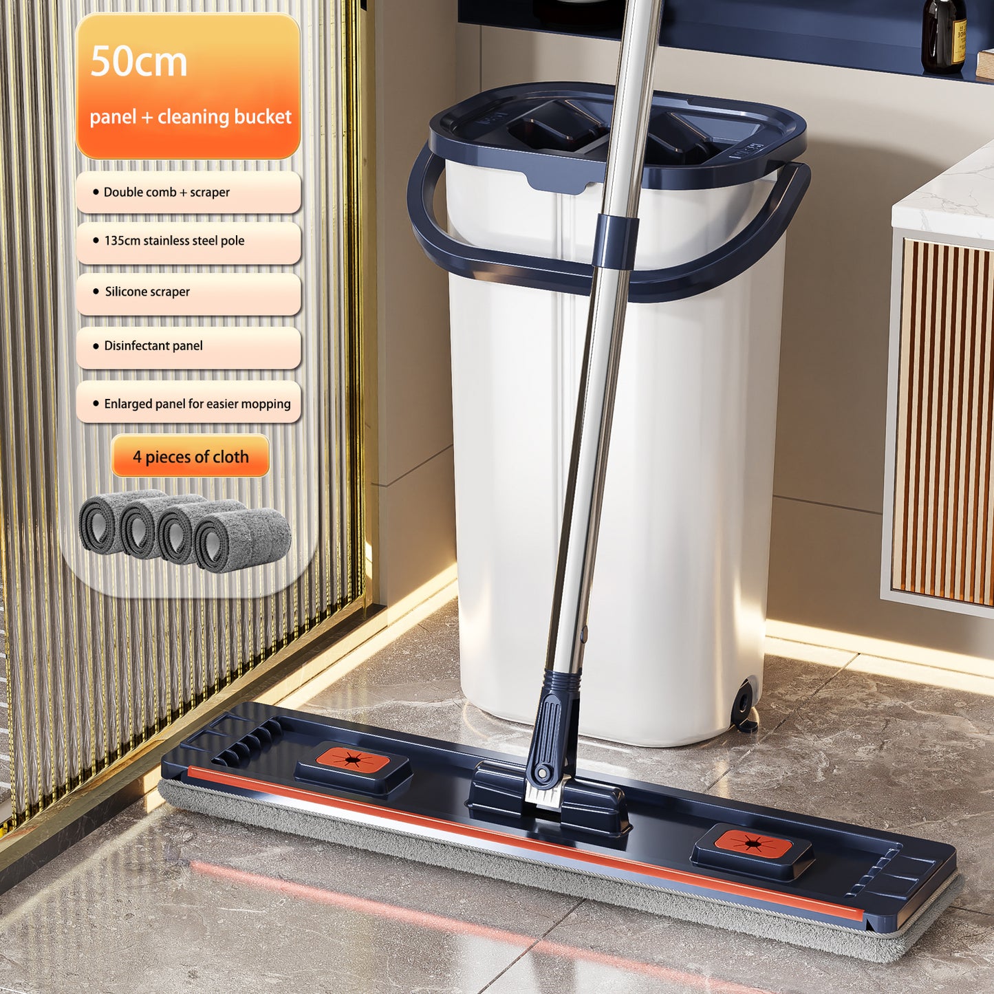 Tidytech flat mop with clean and dirty water bucket set