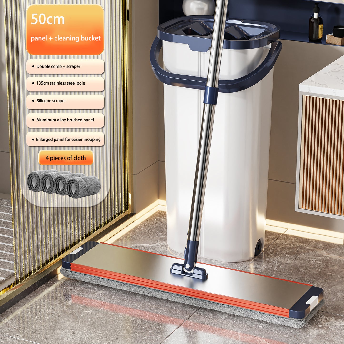 Tidytech flat mop with clean and dirty water bucket set
