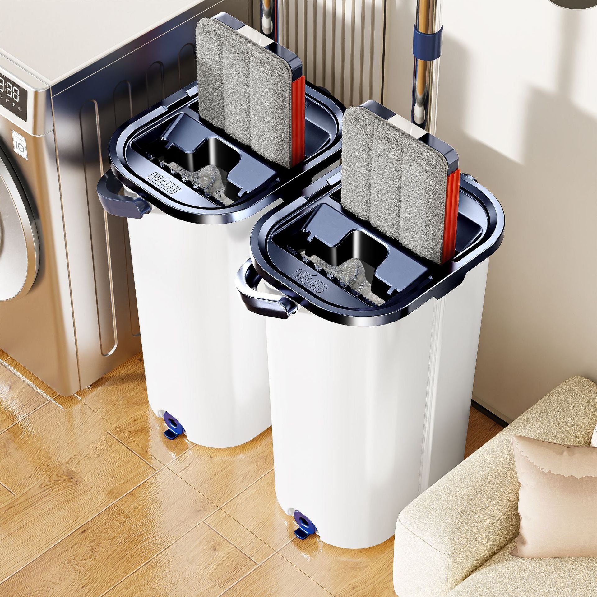 Tidytech flat mop with clean and dirty water bucket set