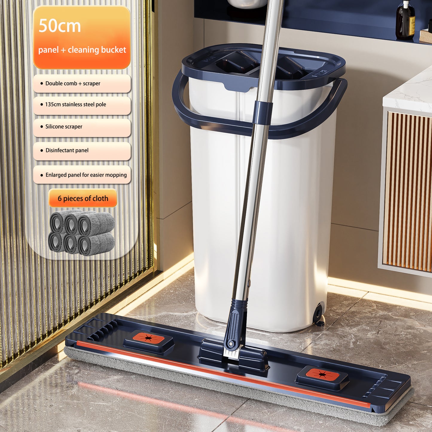 Tidytech flat mop with clean and dirty water bucket set
